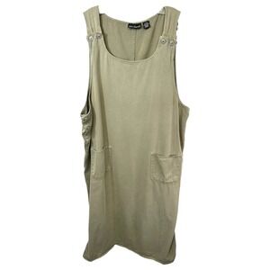Eric Charles Plus Size 1X Overall Denim Midi Dress Khaki Green Pinafore 1403